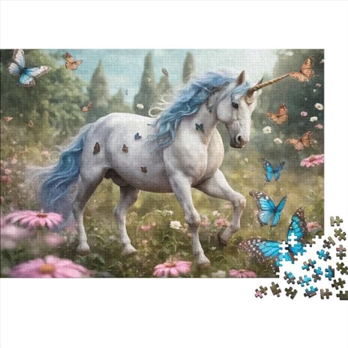 Schwieriges, anspruchsvolles Puzzle mit Einhorn-Pferd, 1000 Teile, Holzpuzzle für Erwachsene und Teenager, ganze Familie und die (Größe 75x50cm) von JIANGENNF