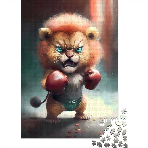 Spiel-Geschenk-Puzzle,Wütender Löwenjunges,Boxer,1000-teiliges Puzzle für Erwachsene,Premium-Puzzle aus 100% recyceltem Holz,für Erwachsene und Jugendliche ab 12 Jahren,Entspannungs-Puzzlespiele von JIANGENNF