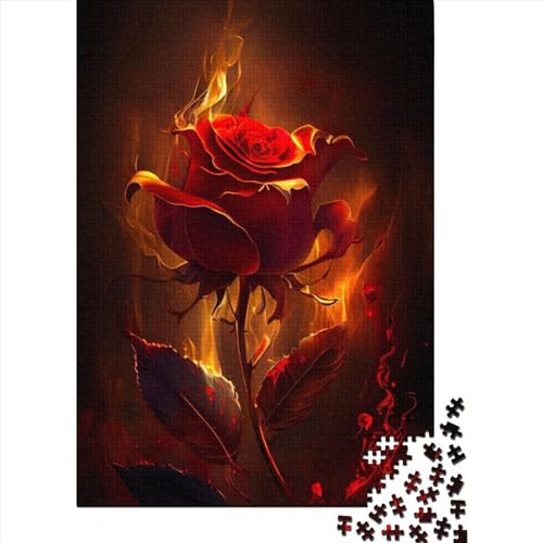 Spiel-Geschenk-Puzzle „Burning Rose“,1000-teiliges Puzzle für Erwachsene,Premium-Puzzle aus 100% recyceltem Holz,für Erwachsene und Jugendliche ab 12 Jahren,Entspannungs-Puzzlespiele,Größe: 75x50cm von JIANGENNF