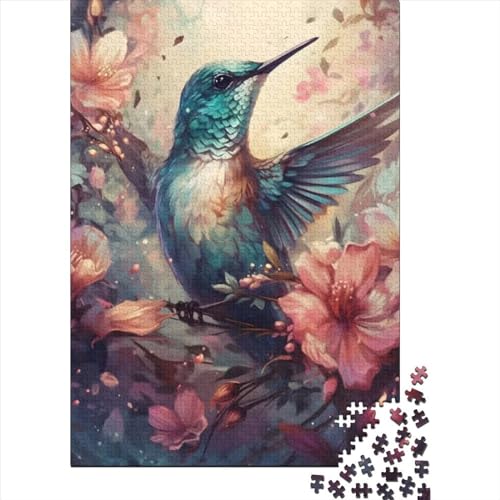 Spiel-Geschenk-Puzzle „Colibri in einem Feld“,300 Teile,Puzzle für Erwachsene,Premium-Puzzle,100% recyceltes Holz,für Erwachsene und Jugendliche ab 12 Jahren,Relax-Puzzles,Spiele,Größe: 40x28cm von JIANGENNF