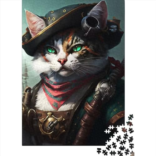 Spiel-Geschenk-Puzzle Captain Cat, 1000-teiliges Puzzle für Erwachsene, Premium-Puzzle aus 100% recyceltem Holz, für Erwachsene und Jugendliche ab 12 Jahren, Relax-Puzzles, Spiele, Größe: 75 x 50 cm von JIANGENNF