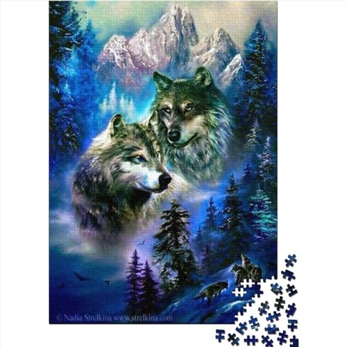 Spielgeschenk Jigsaw Fantasy Strange Wolf 500-teiliges Puzzle für Erwachsene, Premium 100% recyceltes Holz, für Erwachsene und Jugendliche ab 12 Jahren, Relax-Puzzles, Spiele, Größe: 52 x 38 cm von JIANGENNF