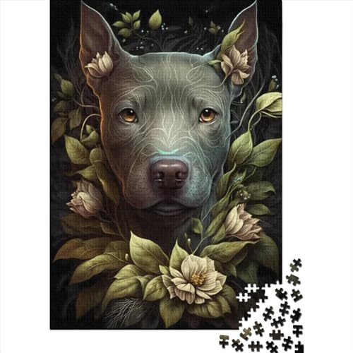 Spielgeschenk Puzzle Pitbull Dog, 300 Teile, Puzzle für Erwachsene, Premium-Puzzle aus 100% recyceltem Holz, für Erwachsene und Jugendliche ab 12 Jahren, Entspannungspuzzle, Spiele, Größe: 40 x 28 cm von JIANGENNF