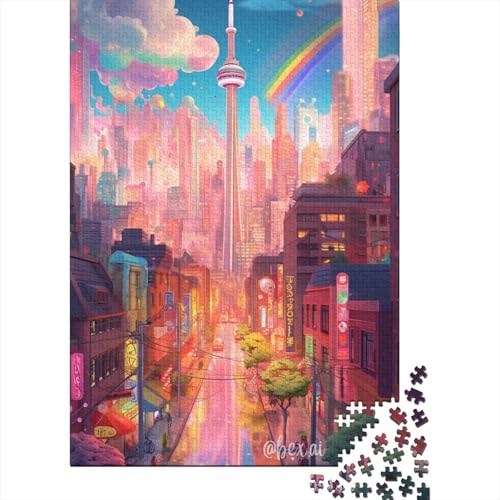 Sweet City Holzpuzzle für Erwachsene, Puzzle, Kunstpuzzle für Erwachsene, 1000 Teile, Spielspielzeug für Erwachsene, Familienpuzzle, Geschenk (Größe 75x50cm) von JIANGENNF