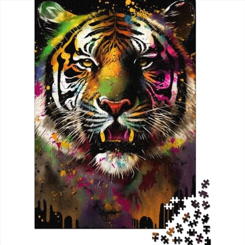 Tiger Buntes Tier-Holzpuzzle für Erwachsene, Puzzle-Spielzeug, 300 Teile, Puzzle für Erwachsene, einzigartige Geburtstags, 15,75 x 11,02 Zoll von JIANGENNF