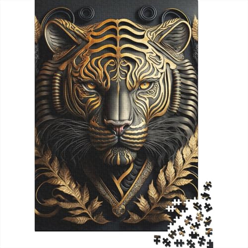 Tiger Golden Art Deco Puzzle für Erwachsene 300-teiliges Puzzle 300-teiliges Puzzle Puzzle für Erwachsene Geschenke Entspannungspuzzle Spiele-Denkspiel 40x28cm von JIANGENNF