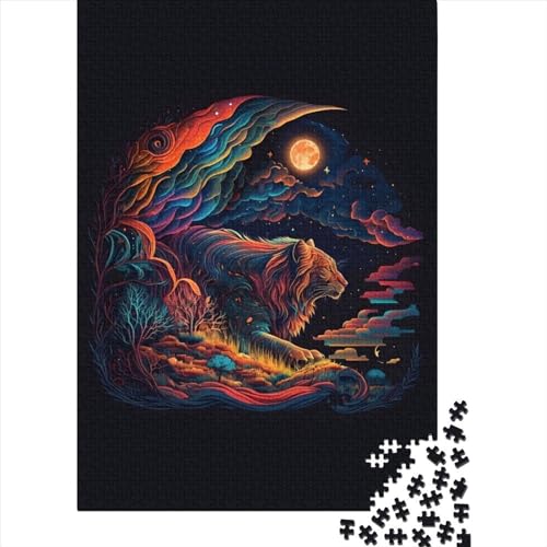 Tiger-Neonlichtfarben-Puzzle | Puzzle 500 Teile für Erwachsene, Holzpuzzle für Erwachsene, Puzzles ganze Familie und die (Größe: 52 x 38 cm) von JIANGENNF