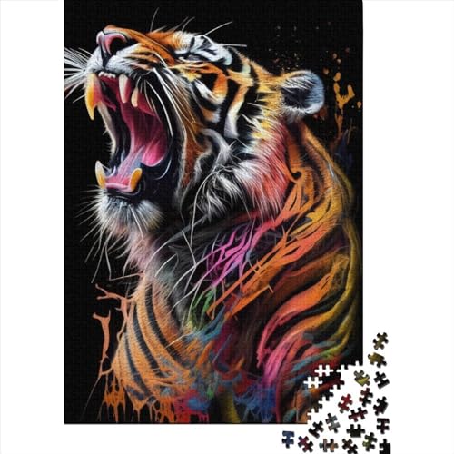 Tiger-Pop-Art-Tiergebrüll-Puzzle, 300 Teile, für Erwachsene und Jugendliche, aus Holz, Puzzle für Erwachsene und Jugendliche, anspruchsvolles Spiel, Geschenke, 40 x 28 cm von JIANGENNF