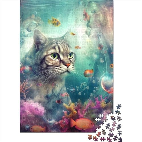 Unterwasserkatze Holzpuzzle für Teenager Kunstpuzzle für Erwachsene 300 Teile Entspannungspuzzlespiele-Denkspiel 40x28cm von JIANGENNF