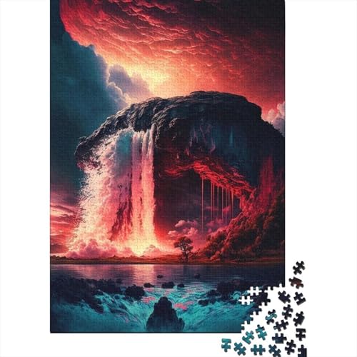 Wasserfälle in den Wolken Holzpuzzle für Teenager Kunstpuzzle für Erwachsene 1000 Teile Entspannungspuzzlespiele-Denkspiel 75x50cm von JIANGENNF