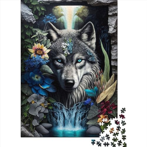 Wolf im Mandala-Dschungel-Puzzle, 1000 Teile, für Erwachsene und Jugendliche, aus Holz, Puzzle für Erwachsene und Jugendliche, anspruchsvolles Spiel, Geschenke, 75 x 50 cm von JIANGENNF