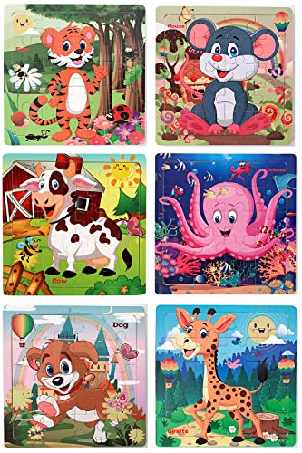 JIANGTYH Puzzles für Kinder im Alter von 3–5 Jahren, 20-teiliges buntes Holzpuzzle-Set mit 6 lebendigen Themen, Gehirnentwicklung, Lernspielzeug-Set für Jungen und Mädchen (6 Puzzles) von JIANGTYH