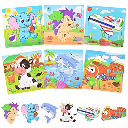 Puzzles für Kinder im Alter von 2-4 Jahren 9 Stück Bunte hölzerne Puzzles Satz von 6 lebendigen Thema Gehirn Entwicklung Lernen Spielzeug für Jungen und Mädchen -6 Puzzles von JIANGTYH