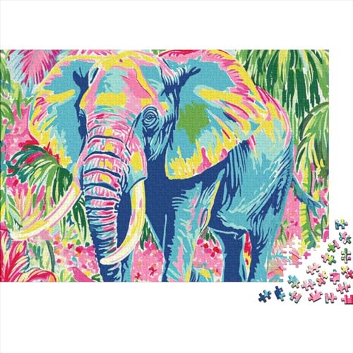 Elephant 500 Teile Puzzle Für Erwachsene Schwierigkeits Stress Abbauen Home Dekoration Long Nosed Animal Impossible Puzzle Geburtstagsgeschenk Für Erwachsene 500pcs (52x38cm) von JIANQIANG