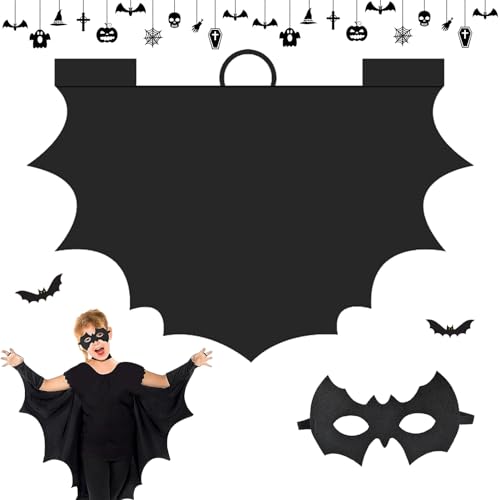 Halloween Fledermaus Kostüm für Kinder, Fledermaus Umhang + Fledermaus Maske, Fledermausflügel Kostüm für Mädchen Junge, für Halloween Gruselparty Cosplay Party (L-130cm) von JIASHA