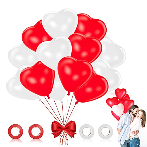 Herzluftballons Rot Weiß, 100 Stück 12 Zoll Herz Luftballons Rot Weiß Latex Herz Ballon Latexballons Herz Luftballon Herzen, für Hochzeit Verlobung Valentinstag Party Deko von JIASHA