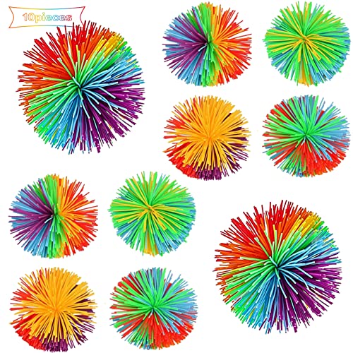 JIASHA 10 Stück AFFE Stringy Balls, Bunte Silikon Stringy Bälle Sensory Fidget Stringy Balls Bouncy Stress Balls Bunte Silikon Ball Flauschiger Jugging Ball, Für Kinder und Erwachsene von JIASHA