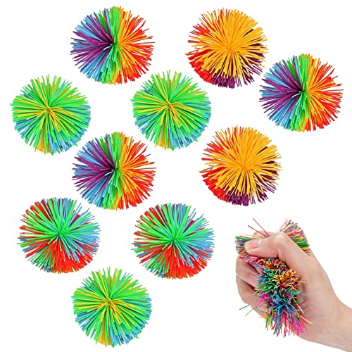 JIASHA 10 Stück AFFE Stringy Balls, Sensory Fidget Stringy Balls Bunte Silikon Stringy Bälle Weiche Regenbogen Pom Bouncy Stress Balls, für Kinder und Erwachsene von JIASHA