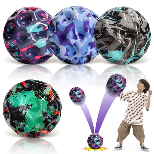 JIASHA 4 PCS Moon Ball,7 cm High Bounce Hole Ball,Springender Ball,Hohe Springender Gummiball,Sprünge Gummiball,Knallendes Geräusch Machen Ball,Lavaball,Bouncing Springball für Kinder von JIASHA