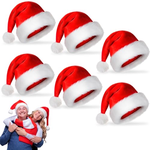 JIASHA 6 Stück Weihnachtsmütze, Nikolausmützen Weihnachtsmann,Plüsch Weihnachtsmütze,Rot Weihnachten Hüte,für Weihnachten,neues Jahr Unisex Warme Verdickt Party Weihnachten Hüte (6pcs Erwachsener) von JIASHA