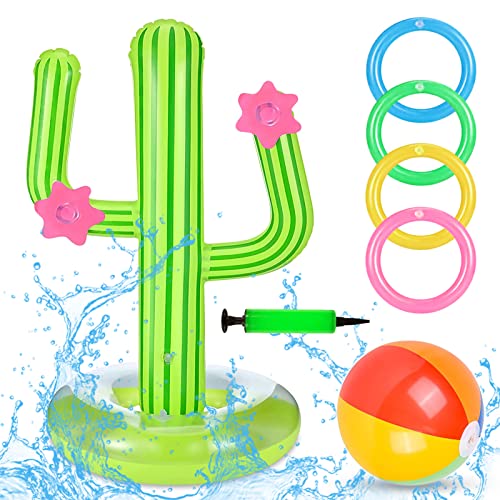 JIASHA 7 Stücke Aufblasbare Kaktus Ring Wurfspiel,Ringwurfspiel Aufblasbare,Ringwurfspiel Aufblasbare Pool Spielzeug,Aufblasbares Kaktus Ring Wurf Spiel Set,für Fiesta Party Sommer Schwimmbad Spiel von JIASHA