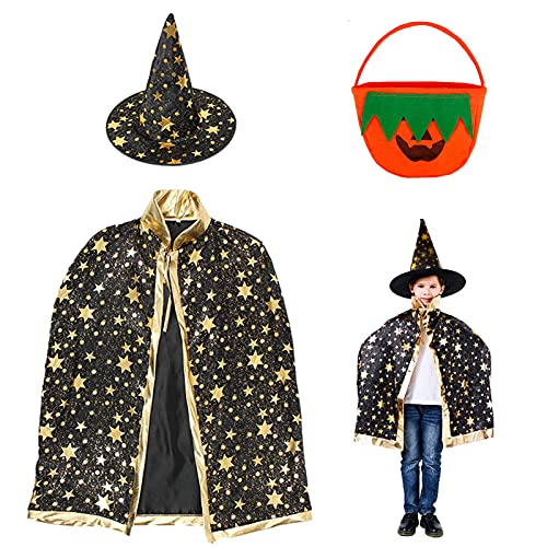 JIASHA zauberer kostüm kinder,kostüm zauberer kinder,halloween kostüm kinder zauberer,halloween umhang kinder,halloween kostüm kinder,Halloween Zauberer Umhang,Zauberer Cape Zauberer Kostüm Mit Hut von JIASHA