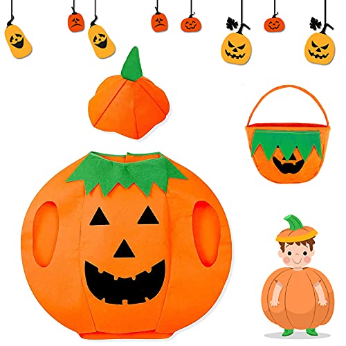 JIASHA Kürbis Kostüm, Kinder Kürbis Kostüm Halloween Kürbis Kostüm Kürbis Kostüm Anzug Kürbis mit Mütze, Kürbis Süßigkeitenbeutel, Für Halloween Party Dekoration (Kinder) von JIASHA