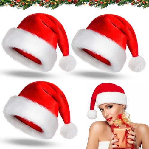 JIASHA Weihnachtsmützen,3 Stück weihnachtsmützen erwachsene,Nikolausmütze,Plüsch Weihnachtsmütze,Rot Santa Mütze,Weihnachten Hüte,Kuschelweich & Angenehm,für Neujahr Festliche Weihnachtskostüm Party von JIASHA