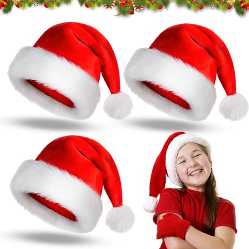JIASHA Weihnachtsmütze, 3 Stück Nikolausmütze Plüsch Weihnachtsmütze Rot Santa Mütze Weihnachten Hüte Kuschelweich & Angenehm, für Neujahr Festliche Weihnachtskostüm Party (Kinder) von JIASHA