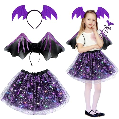 Halloween Fledermaus Kostüm Kinder Set,4 Stück Fledermaus Flügel Kostüm Mädchen,halloween kostüm kinder fledermaus,Halloween Kostüm Kinder Fledermaus Cosplay,für 3-10 halloween kostüm kinder mädchen von JIASHA