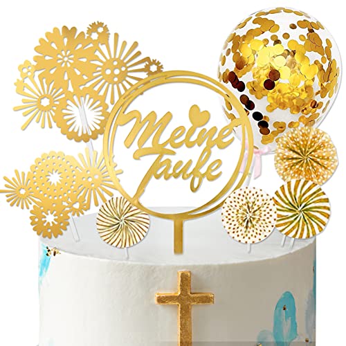 Meine Taufe Torten Topper, Zur Taufe Cake Topper Acryl Torte Topper Cupcake Topper Zur Kommunion Kuchenaufstecker, Dekoration für Kommunion Taufe Konfirmation (Gold) von JIASHA