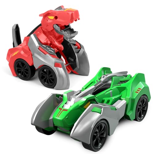 JICONEE Dinosaurier Spielzeug Auto für Kinder 3 4 5 6 Jahren,Rennauto Kollision Verwandeln Monster Truck,Dino Spielzeugauto ab 3 Jahre Jungen Mädchen Geschenke 2 Stück(Grün-Rot) von JICONEE