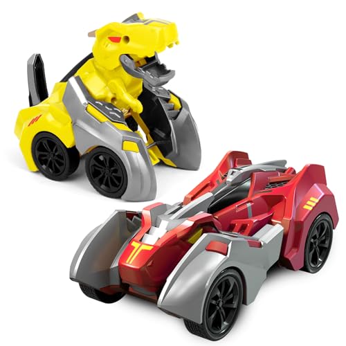 JICONEE Dinosaurier Spielzeug Auto für Kinder 3 4 5 6 Jahren,Rennauto Kollision Verwandeln Monster Truck,Dino Spielzeugauto ab 3 Jahre Jungen Mädchen Geschenke 2 Stück(Rot-Gelb) von JICONEE