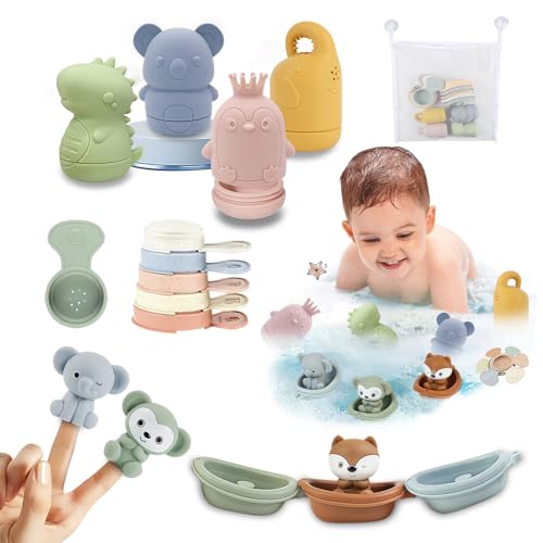 JIDAYOEU Badewannenspielzeug, 16 Stück Baby Badespielzeug Silikon Wasserspielzeug Kinder mit Spritztiere Fingerpuppen Boote Badelöffeln, Badespielzeug Baby ab 1 Jahr JIDAYOEU Badewannenspielzeug, 16 Stück Baby Badespielzeug Silikon Wasserspielzeug Kinder mit Spritztiere Fingerpuppen Boote Badelöffeln, Badespielzeug Baby ab 1 Jahr von JIDAYOEU