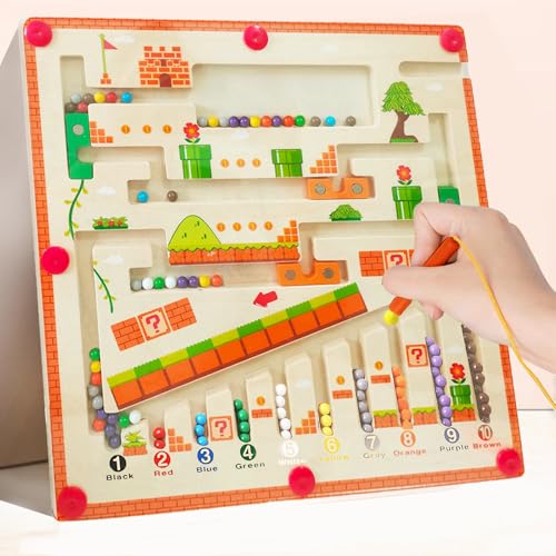 Montessori Spielzeug Magnetspiel Labyrinth ab 3 4 5 Jahre, Geschenk Mädchen Junge Kind Jahre Sortierspiel Holz Zahlen und Farben Lernspielzeug, Magnet Spielzeug Kinder Motorikspielzeug Sortierspiel von JIDAYOEU