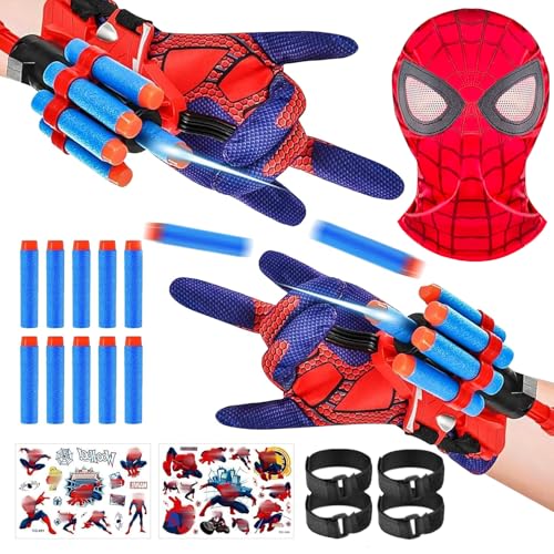 JIEBAO 2 Set Kids Spider Hero Handschuhe Spider Launcher Handschuh Super Spider Launcher Handgelenk Spielzeug Set Held Launcher für Cosplay Handschuh Lustiges Lernspielzeug mit Kinder von JIEBAO