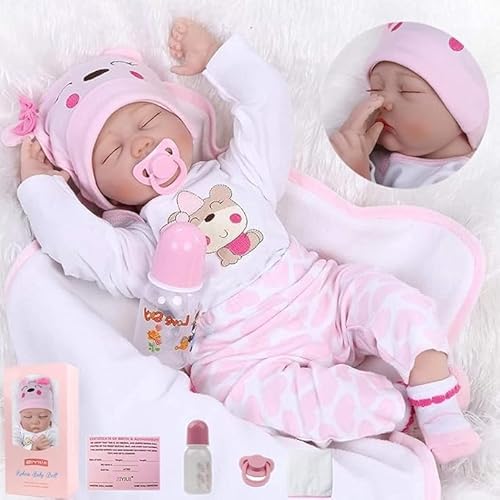 JIEBOTE Reborn Puppen 22 Zoll Handmade Reborn Babies Soft Vinyl Body, Reborn Baby Puppe Sieht aus wie EIN echtes Baby (Augen geschlossen Neugeborene Babys) von JIEBOTE