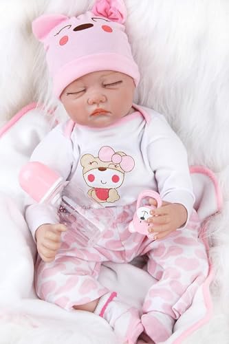 JIEBOTE Reborn Puppen 22 Zoll Handmade Reborn Babies Soft Vinyl Body, Reborn Baby Puppe sieht aus wie ein echtes Baby (Augen geschlossen Neugeborene Babys) von JIEBOTE