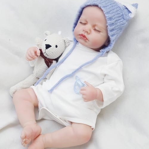 JIEBOTE Reborn Puppen-22Zoll Realistisch Reborn Kleinkind Realistisch 55cm Lebensechte Reborn Puppen mit echten weichen Haaren Silikon Baby Puppe Handgefertigt Neugeborene Babys Gewichtet Baby Puppe von JIEBOTE