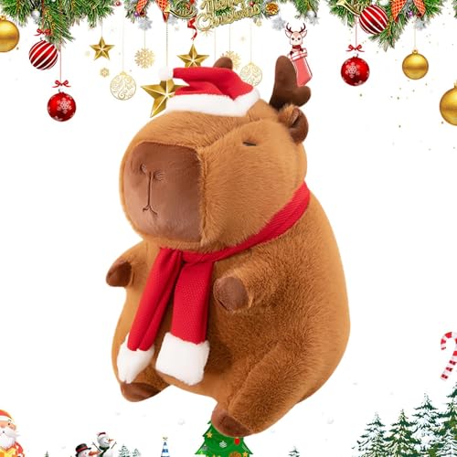 JIEBWCHA Capybara Plüschtier, Capybara Plüschtier,Realistische Weihnachts-Kuscheltierpuppe | Niedliche braune Heimdekoration, lustiges Stofftier-Plüschtier für Arbeitszimmer, Wohnzimmer, Schlafzimmer von JIEBWCHA