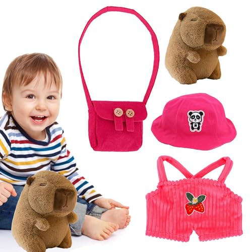 JIEBWCHA Capybara Plüschtier, Dress Up Capybara Plüschtiere - Weiche Capybara Plüschpuppe Mit Kleidung Und Accessoires, 25 cm Großes, Lustiges Capybara Plüschtier, Heimdekoration Für Wohnzimmer von JIEBWCHA