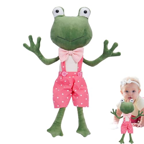 JIEBWCHA Froschpuppe, Froschplüsch,Niedliche Tierpuppensachen in Hosenträgern | Beruhigendes Kleinkindspielzeug, ultraweiches Stofftier-Plüschspielzeug, realistische Tierplüschtiere für Babys von JIEBWCHA