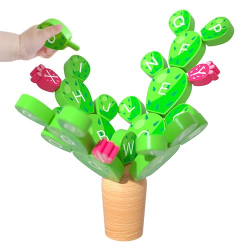 JIEBWCHA Holzbilanzspiel, Balance Cactus Toy,Holzkaktusspielzeug für Baby mit Alphabetdesign | Unterhaltsame Bildungsaktivitäten, Gebäude für Kinder im Alter von 3 bis 8 Jahren von JIEBWCHA