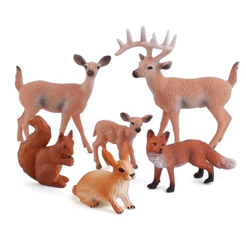 JIEBWCHA Kunststoff Wildtier Lernparty, 6 Stück Waldtiere Figuren, Minis Tierfiguren Spielzeug, Deer Figuren Ornamente Tierfiguren Sammlung, Miniatur Hirsch Ornamente, Weihnachten Minis Tierfiguren von JIEBWCHA