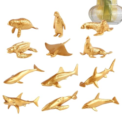 JIEBWCHA Meerestierspielzeug,Kleine Meerestierfigur - Kleine goldene Meerestierfigur,Miniatur-Meerestierfiguren, Modelldekoration, Meerestiere, Lernspielzeug für Kinder von JIEBWCHA