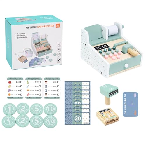 JIEBWCHA Proped Wood Registrierkasse, tat Play Calculator Registrierkasse, Digital Display Calculator Registrierkasse Playset, Mädchen Rollenspiele Ausrüstung Supermarkt Einkaufsszene für von JIEBWCHA