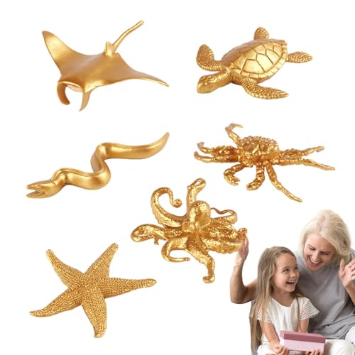 JIEBWCHA Spielzeug Meerestiere,Meerestierspielzeug,Kleine goldene Meerestierfigur | Miniatur-Meerestierfiguren, Modelldekoration, Meerestiere, Lernspielzeug für Kinder von JIEBWCHA