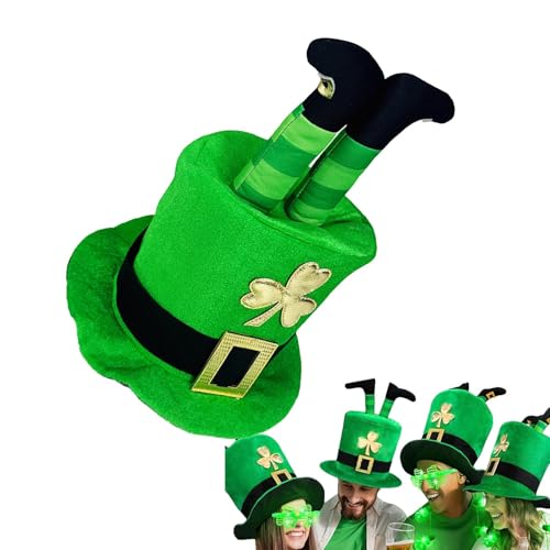 JIEBWCHA St. Patrick's Day Hats für Erwachsene, st. Patrick's Day Top -Hüte für Männer | High Top Green Bowler Hut mit irischen Beinen - Kostüm -Kopfbedeckung, Party -Kopfbekleidung Accessoire für von JIEBWCHA