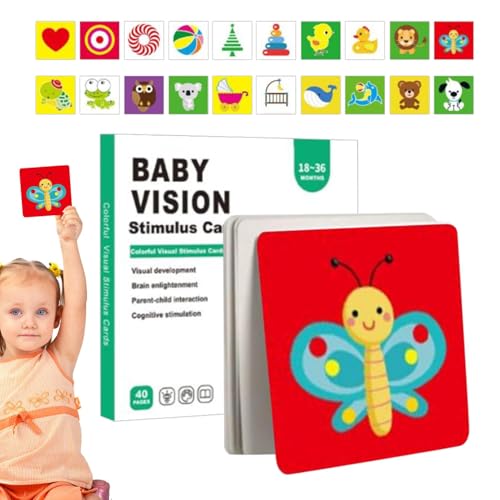 JIEBWCHA Visuelle Stimulationskarten, Baby -Visualstimulationskarten - Kleinkind -Aktivitätskarten | Frühe pädagogische visuelle sensorische Stimulation Lernaktivität Flitzer für Kinder 0-3 von JIEBWCHA