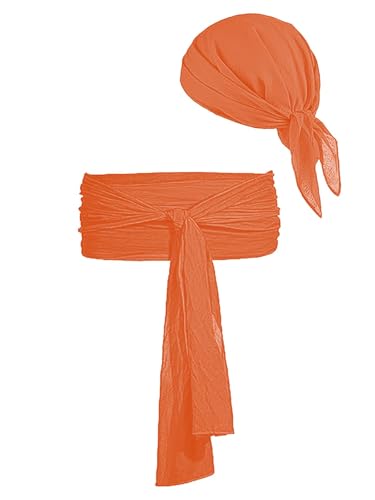 JIEFULL Piratenkostüm-Zubehör für Damen und Herren, Piraten-Kopftuch, Bandana, Hut und Piraten-Taillen-Schärpe, Gürtel für Halloween, Cosplay, Orange/Abendrot im Zickzackmuster (Sunset Chevron), 144 x von JIEFULL